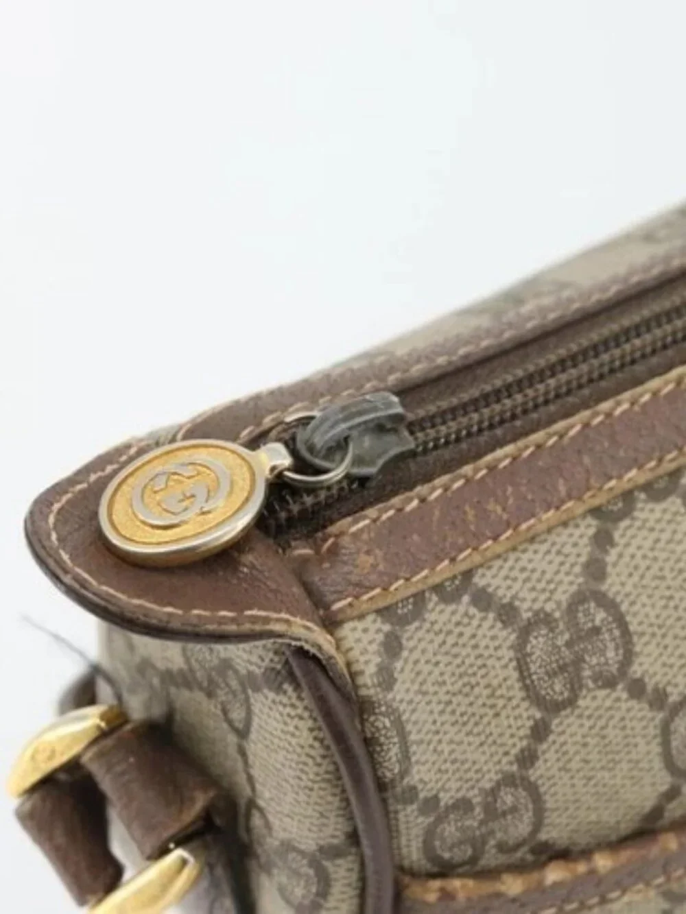 GUCCI GG Supreme Web Sherry Line Bag PVC Beige Gold 89 02 032 Auth 181166